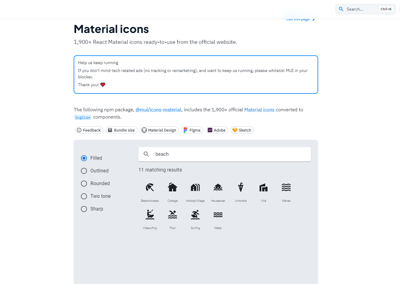 Search material ui icons